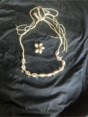 Handcrafted Cowrie Shell Necklace with accented stones and extra cowrie shells